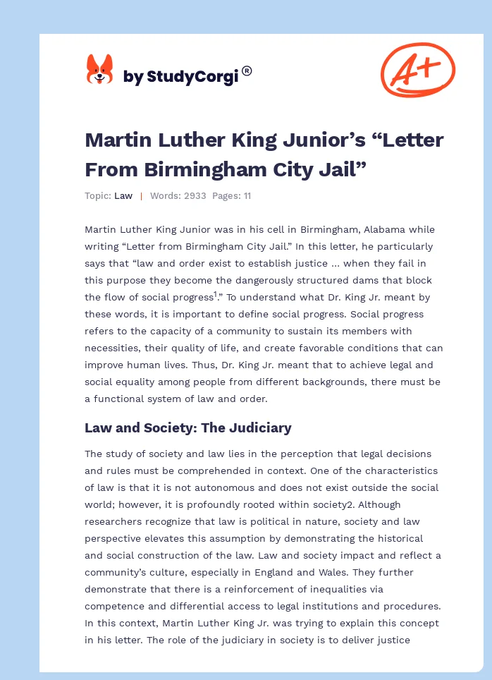 Martin Luther King Junior’s “Letter From Birmingham City Jail”. Page 1