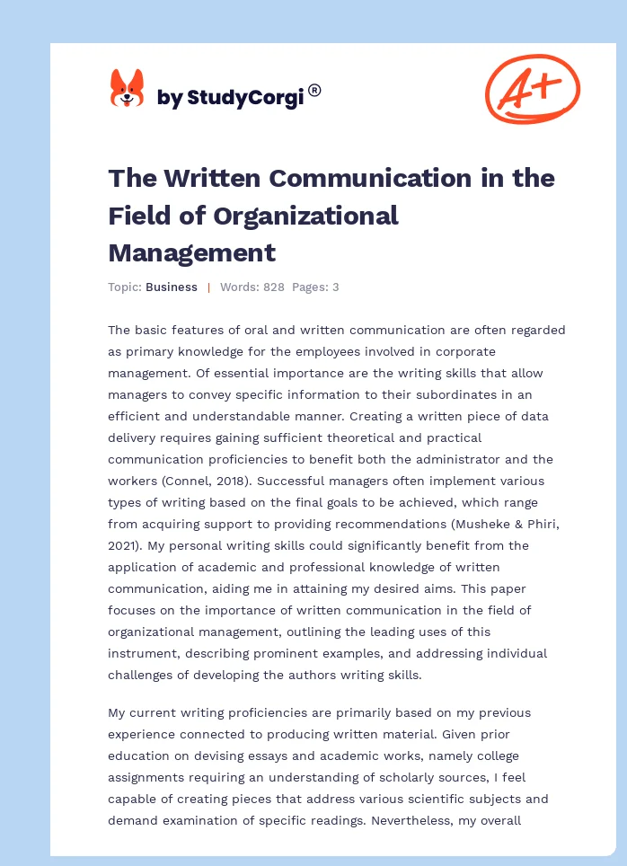 The Written Communication in the Field of Organizational Management. Page 1