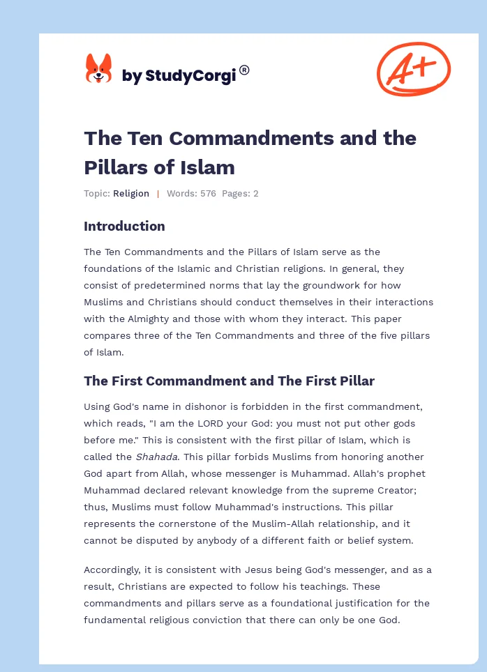The Ten Commandments and the Pillars of Islam. Page 1