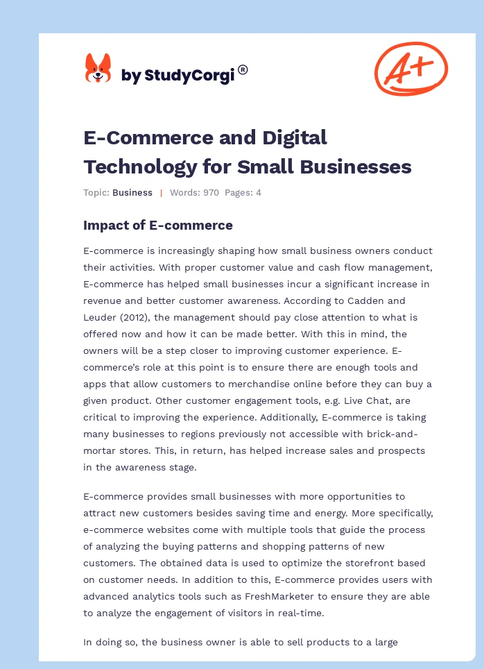 E-Commerce and Digital Technology for Small Businesses. Page 1
