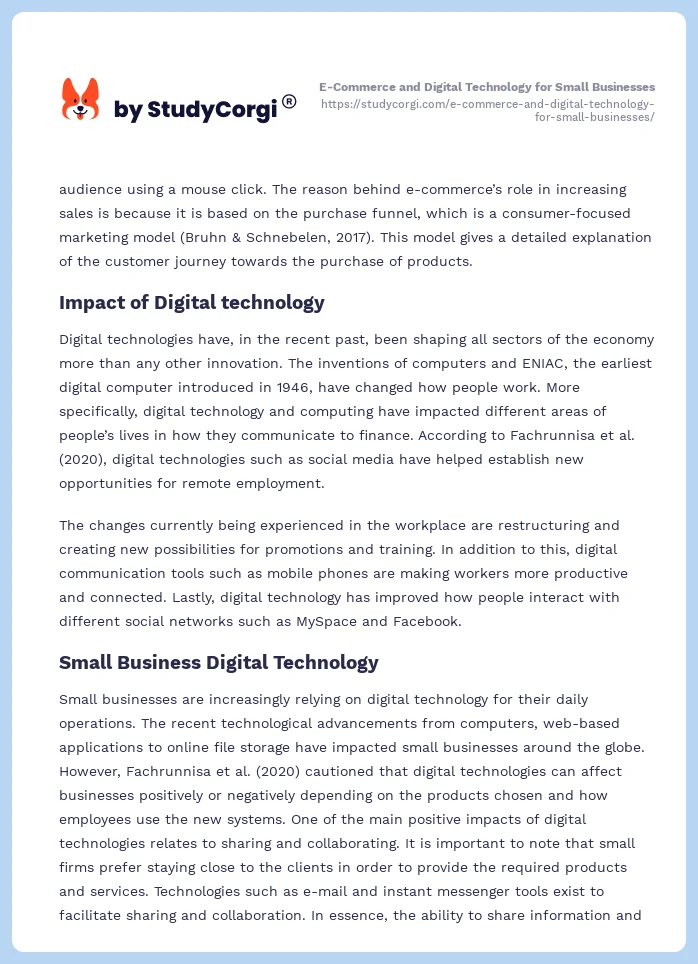 E-Commerce and Digital Technology for Small Businesses. Page 2