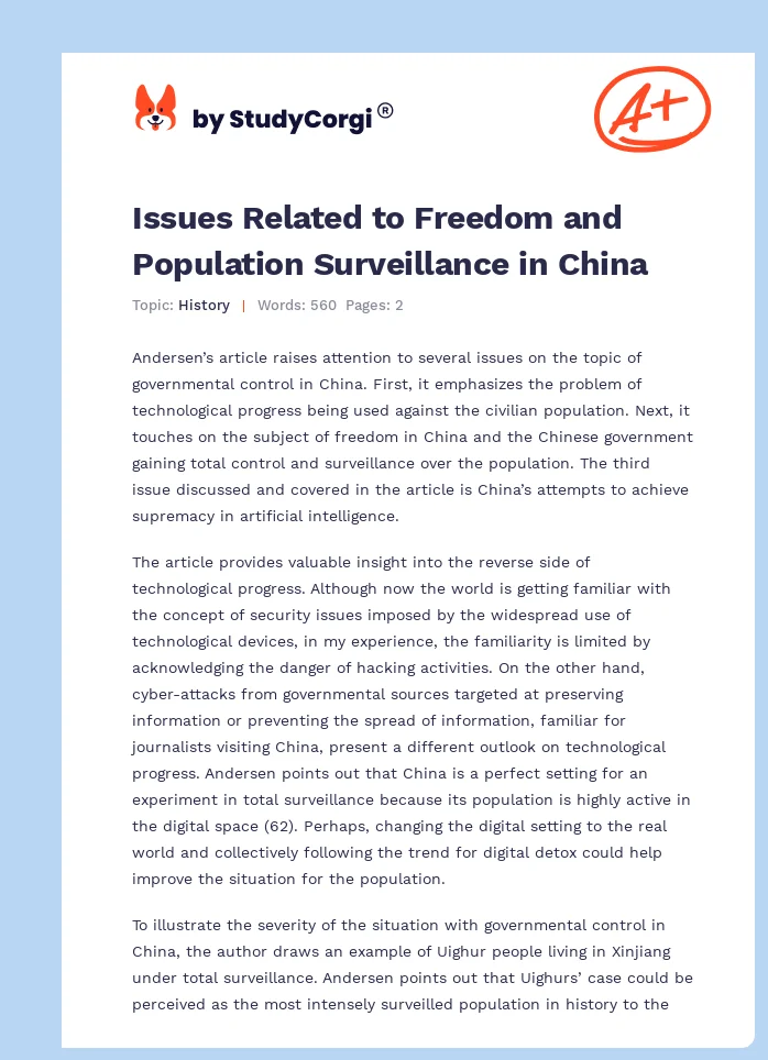 Issues Related to Freedom and Population Surveillance in China. Page 1