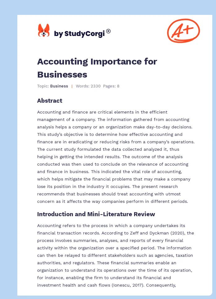 Accounting Importance for Businesses. Page 1