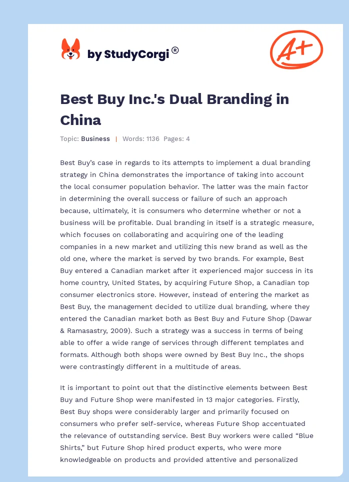 Best Buy Inc.'s Dual Branding in China. Page 1