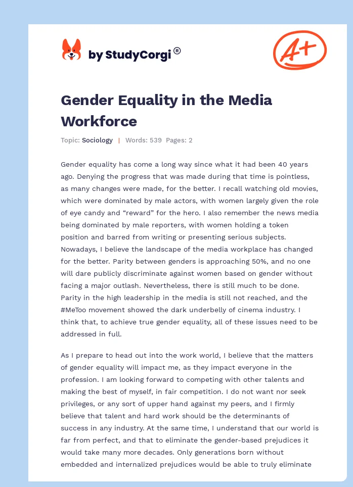 Gender Equality in the Media Workforce. Page 1