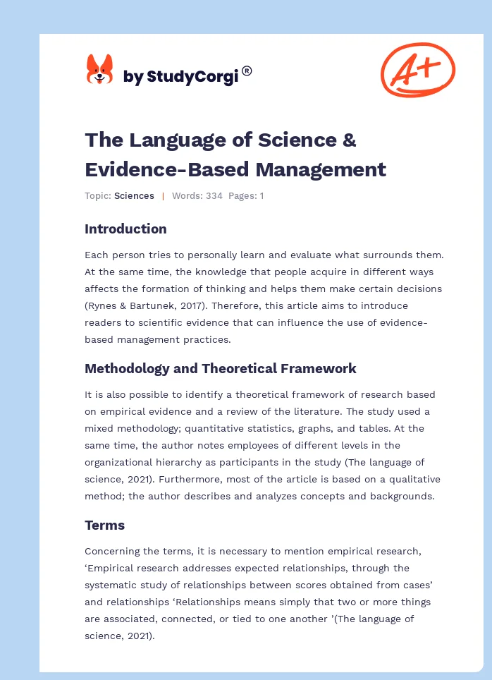 The Language of Science & Evidence-Based Management. Page 1
