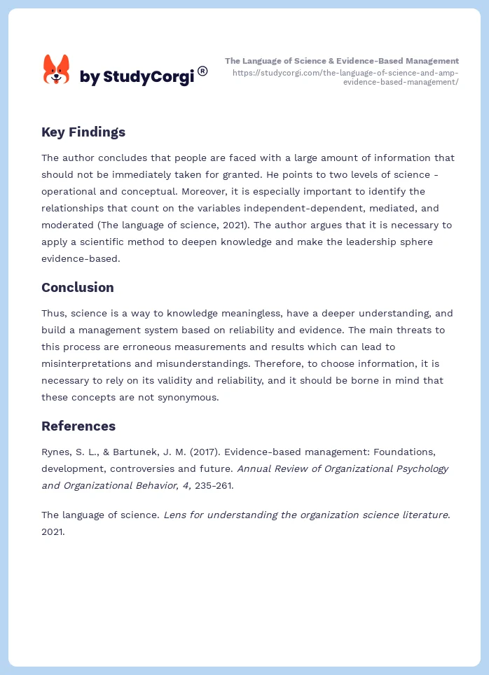The Language of Science & Evidence-Based Management. Page 2