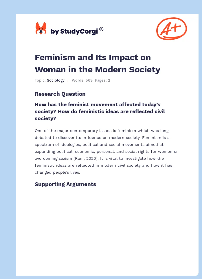 Feminism and Its Impact on Woman in the Modern Society. Page 1