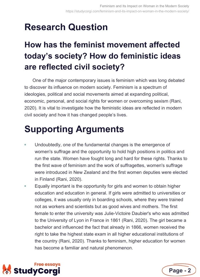 Feminism and Its Impact on Woman in the Modern Society. Page 2