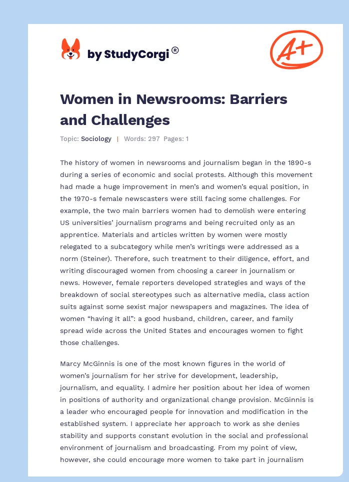Women in Newsrooms: Barriers and Challenges. Page 1