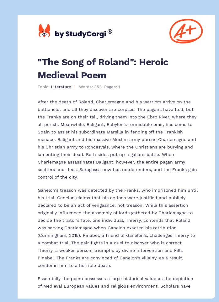 "The Song of Roland": Heroic Medieval Poem. Page 1