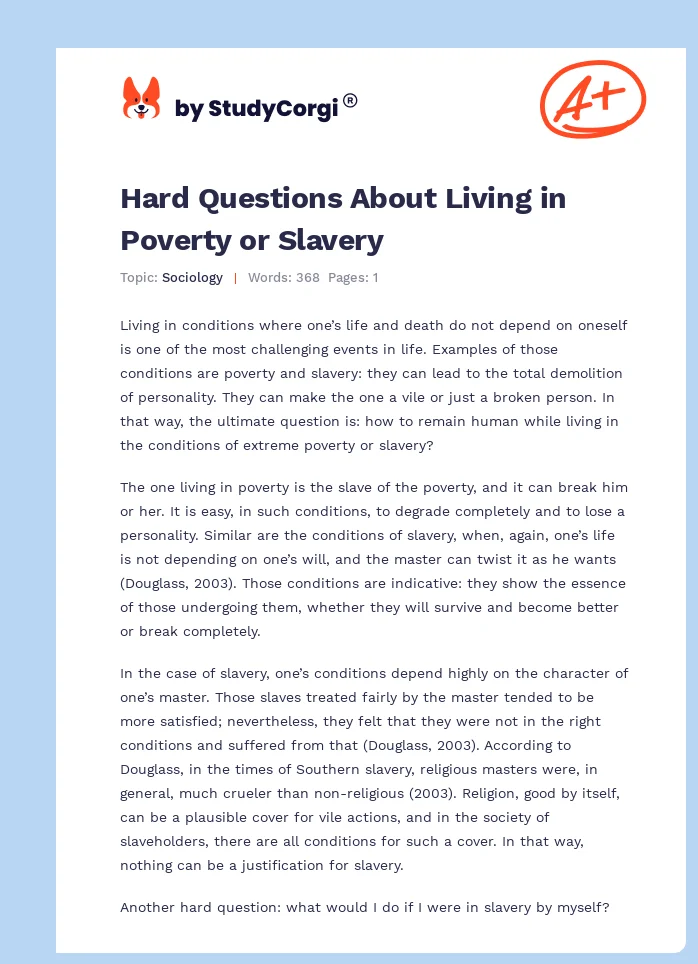 Hard Questions About Living in Poverty or Slavery. Page 1