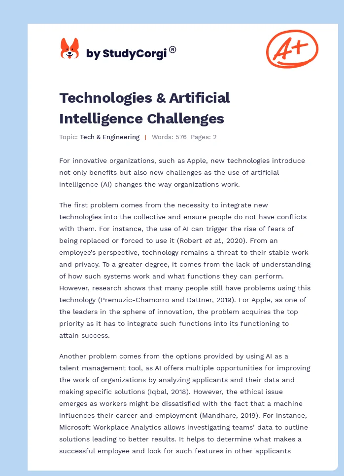 Technologies & Artificial Intelligence Challenges. Page 1
