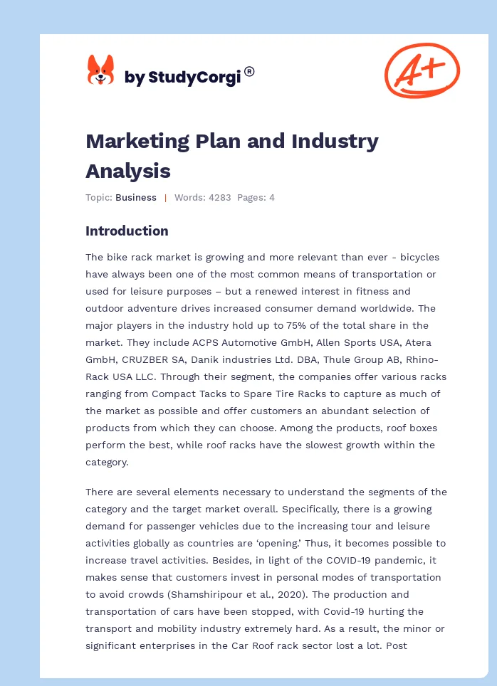 Marketing Plan and Industry Analysis. Page 1