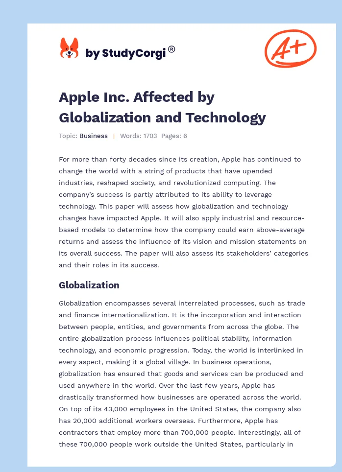 Apple Inc. Affected by Globalization and Technology. Page 1
