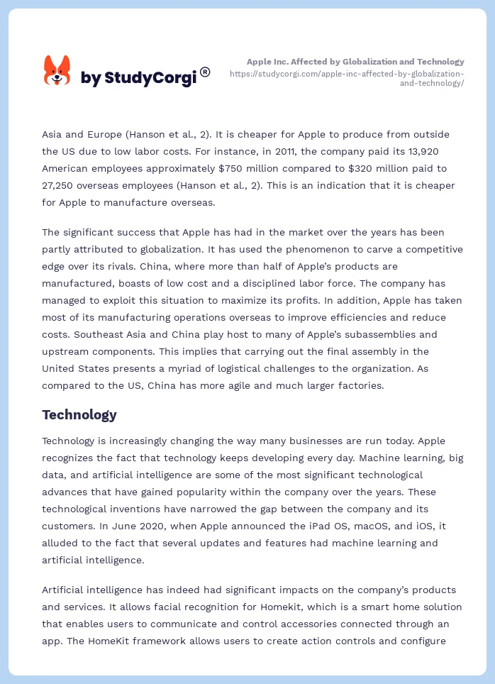 Apple Inc. Affected by Globalization and Technology. Page 2