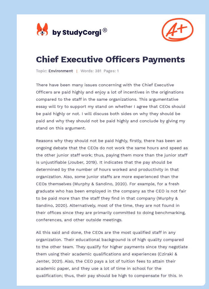 Chief Executive Officers Payments. Page 1