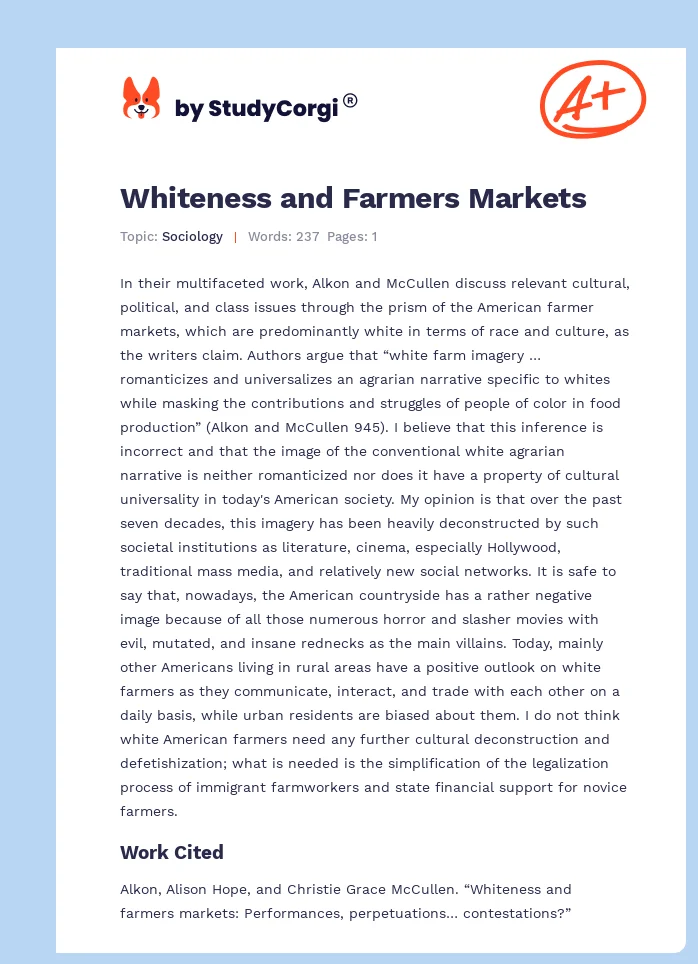 Whiteness and Farmers Markets. Page 1
