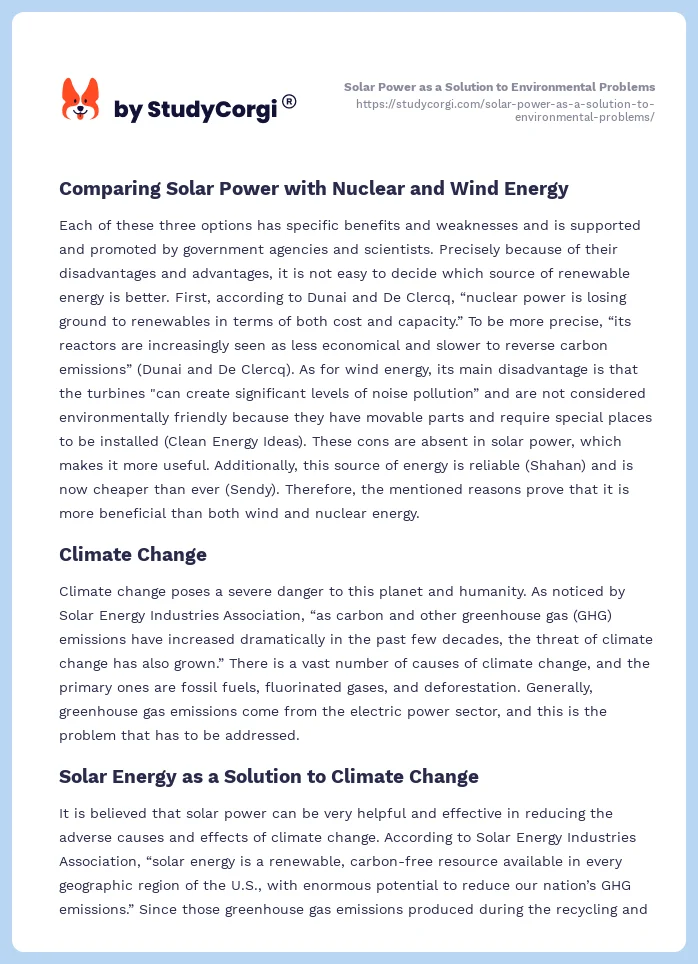 Solar Power as a Solution to Environmental Problems. Page 2
