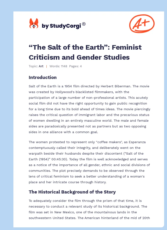 “The Salt of the Earth”: Feminist Criticism and Gender Studies. Page 1