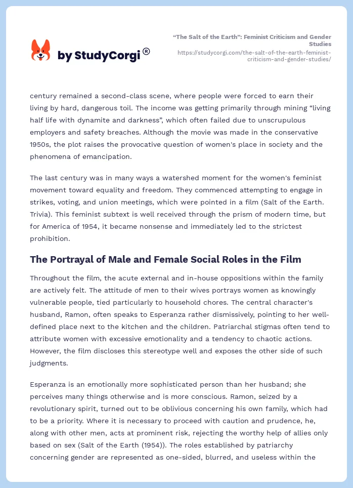 “The Salt of the Earth”: Feminist Criticism and Gender Studies. Page 2