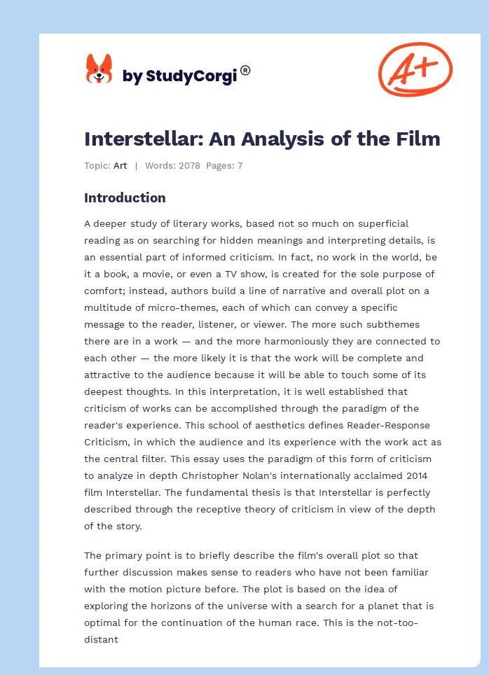 Interstellar: An Analysis of the Film. Page 1