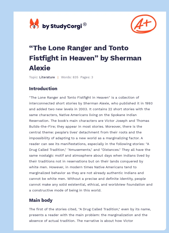 “The Lone Ranger and Tonto Fistfight in Heaven” by Sherman Alexie. Page 1