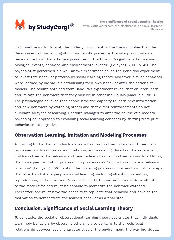 The Significance of Social Learning Theories. Page 2