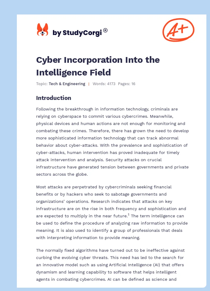 Cyber Incorporation Into the Intelligence Field. Page 1