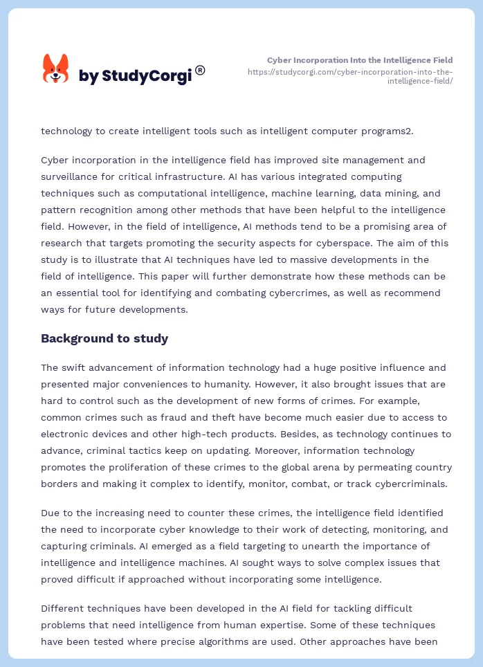 Cyber Incorporation Into the Intelligence Field. Page 2