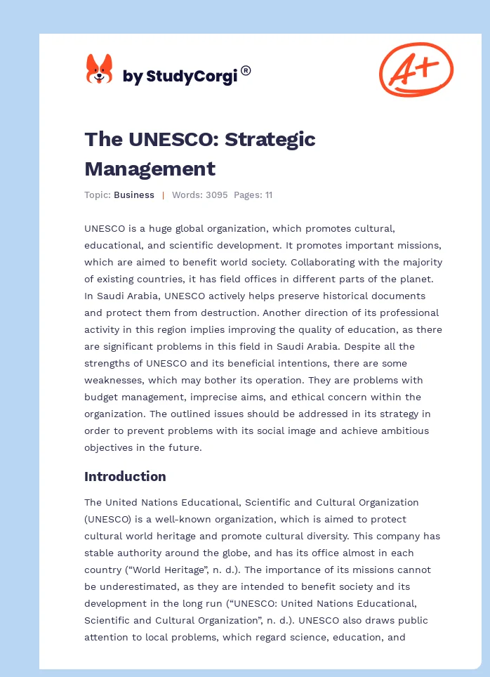 The UNESCO: Strategic Management. Page 1
