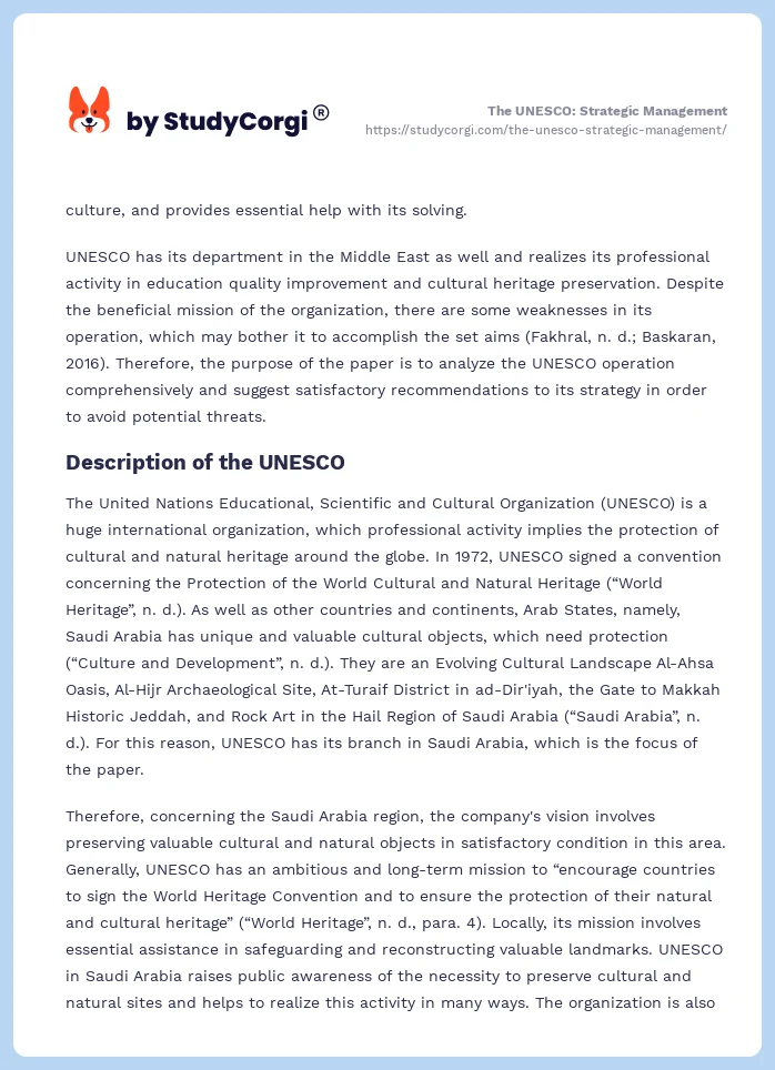 The UNESCO: Strategic Management. Page 2