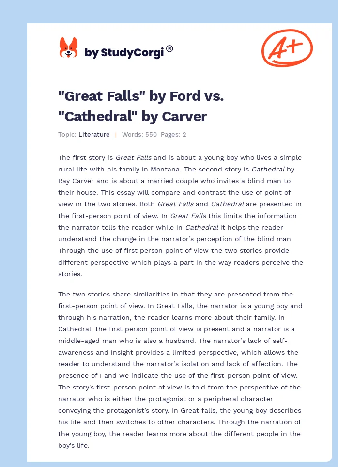 "Great Falls" by Ford vs. "Cathedral" by Carver. Page 1