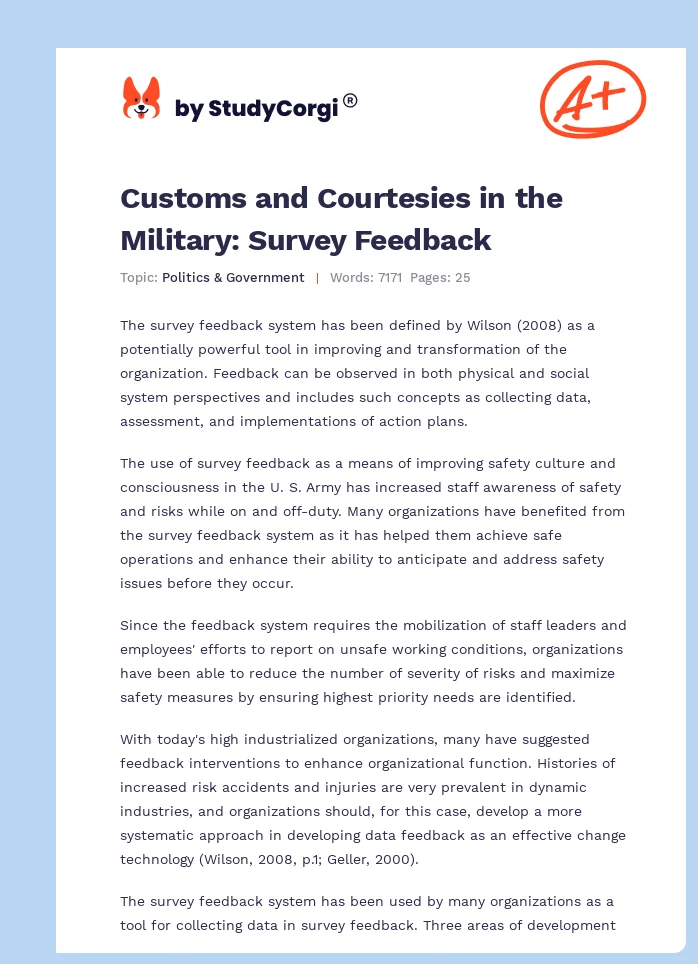Customs and Courtesies in the Military: Survey Feedback. Page 1