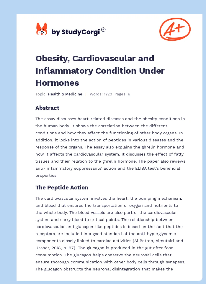 Obesity, Cardiovascular and Inflammatory Condition Under Hormones. Page 1