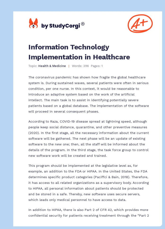 Information Technology Implementation in Healthcare. Page 1