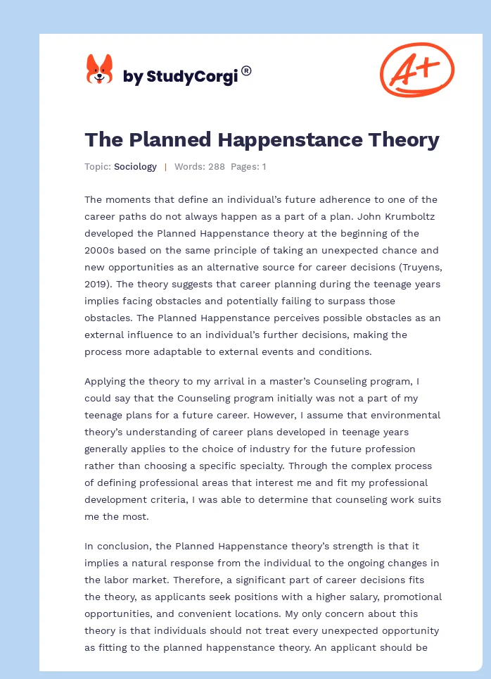 The Planned Happenstance Theory. Page 1