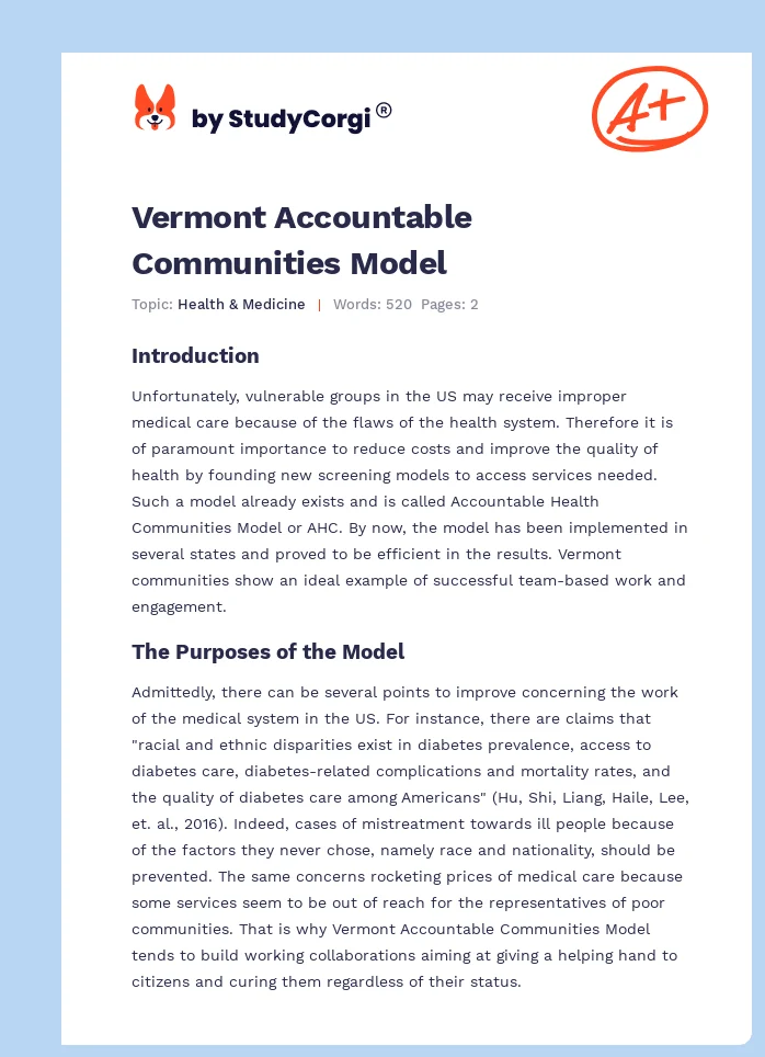 Vermont Accountable Communities Model. Page 1