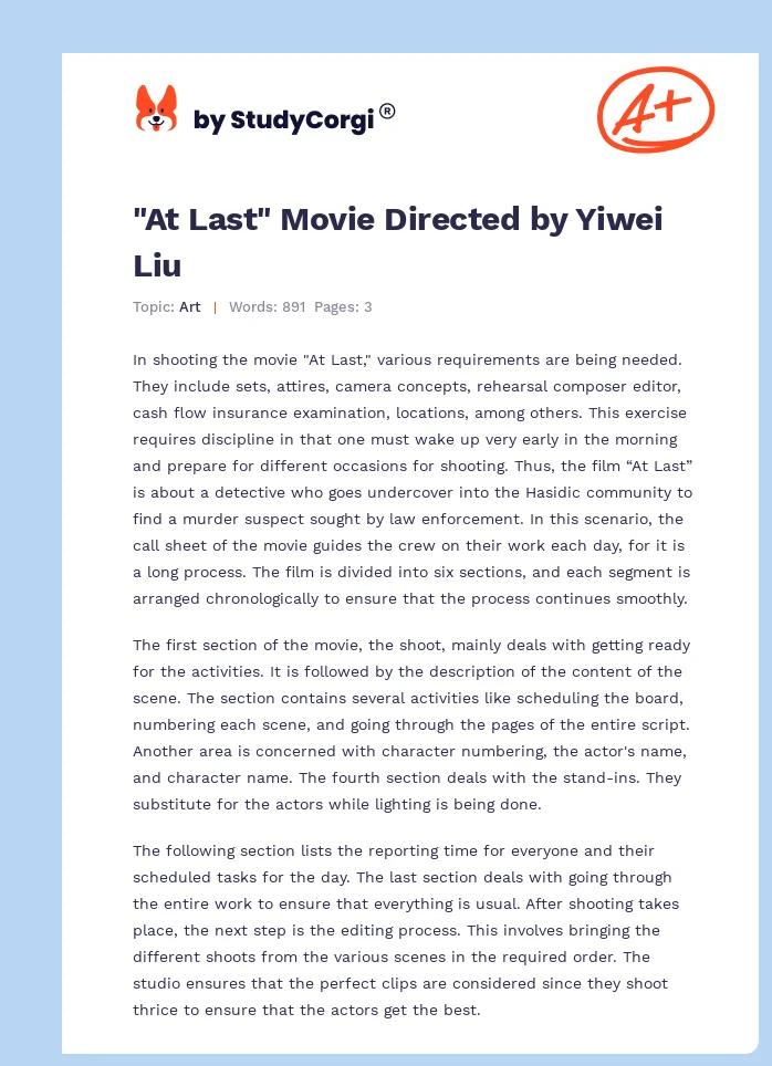 "At Last" Movie Directed by Yiwei Liu. Page 1