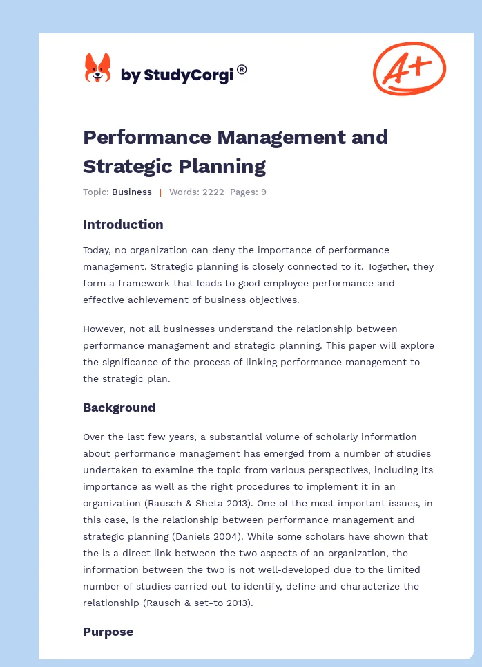 Performance Management and Strategic Planning. Page 1
