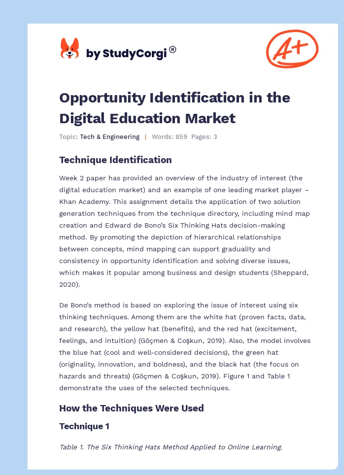 Opportunity Identification in the Digital Education Market. Page 1