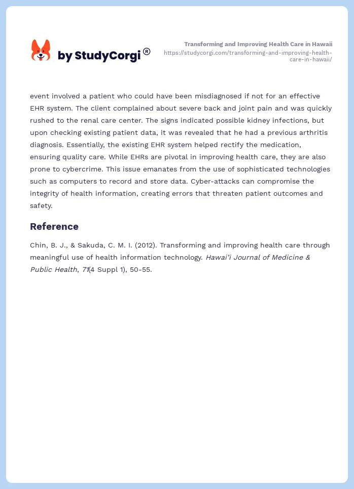 Transforming and Improving Health Care in Hawaii. Page 2