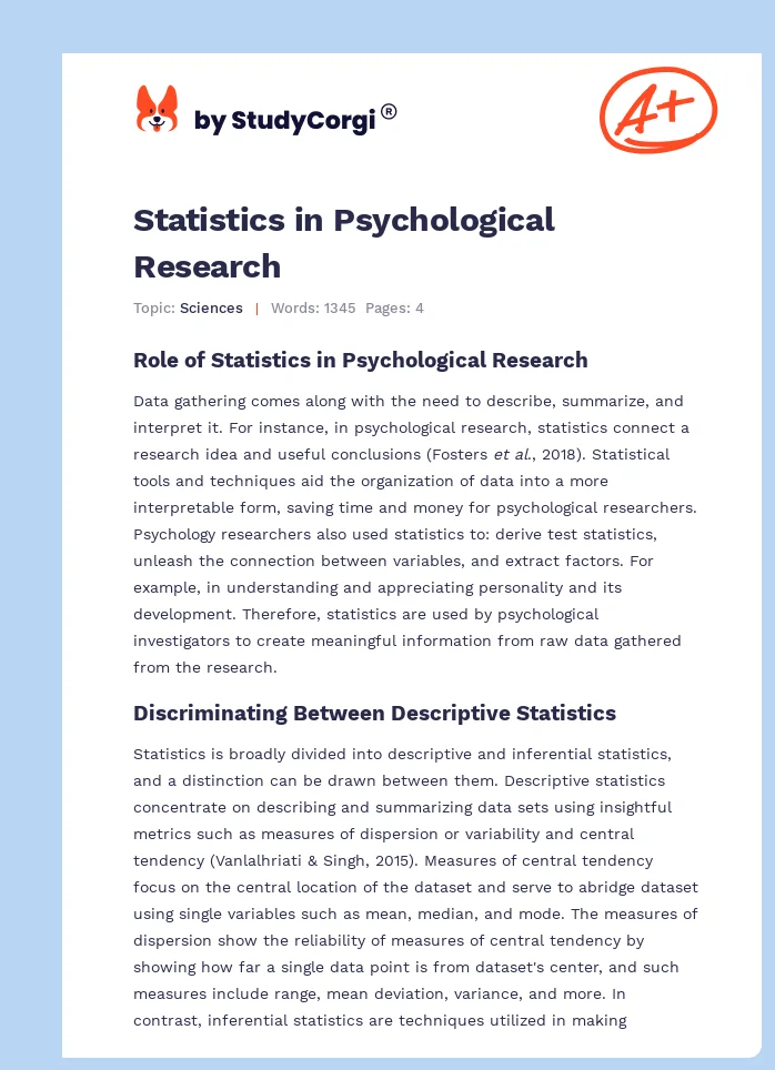 Statistics in Psychological Research. Page 1