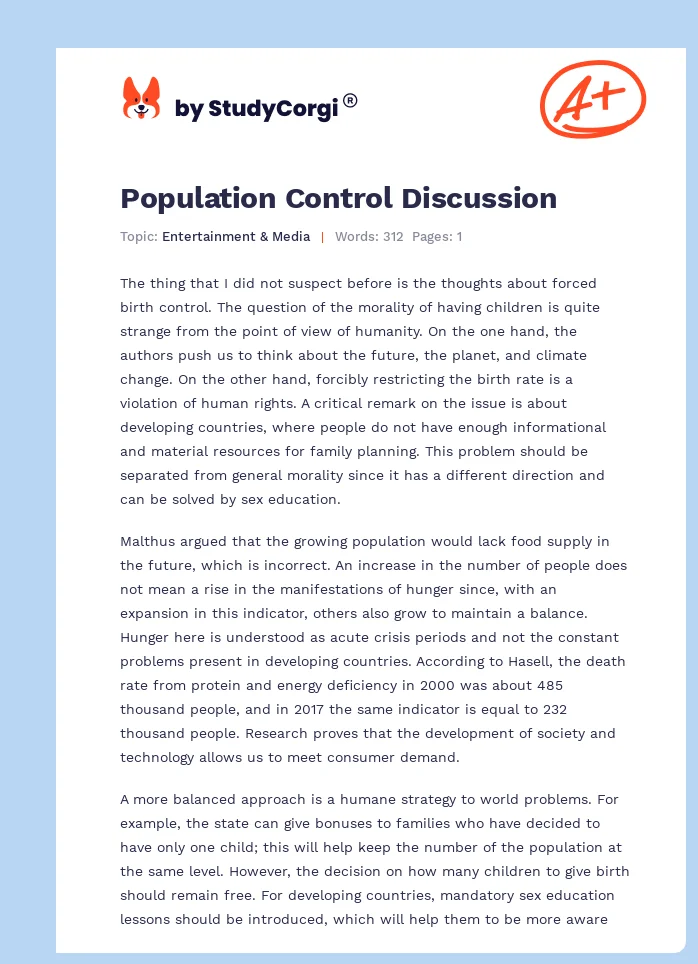 Population Control Discussion. Page 1