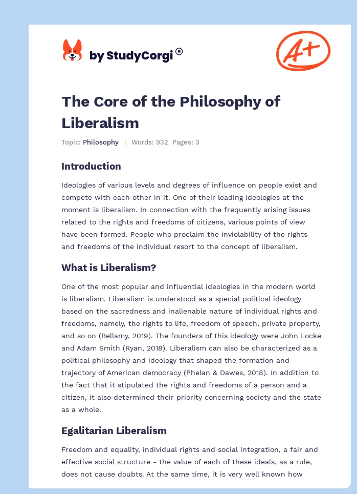 The Core of the Philosophy of Liberalism. Page 1