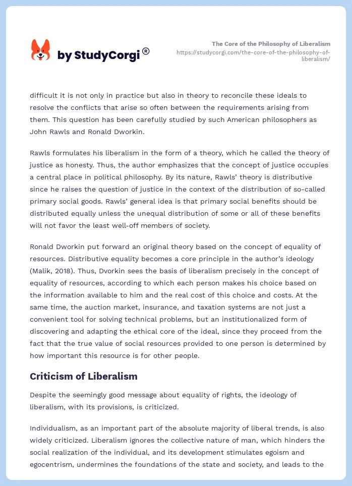 The Core of the Philosophy of Liberalism. Page 2
