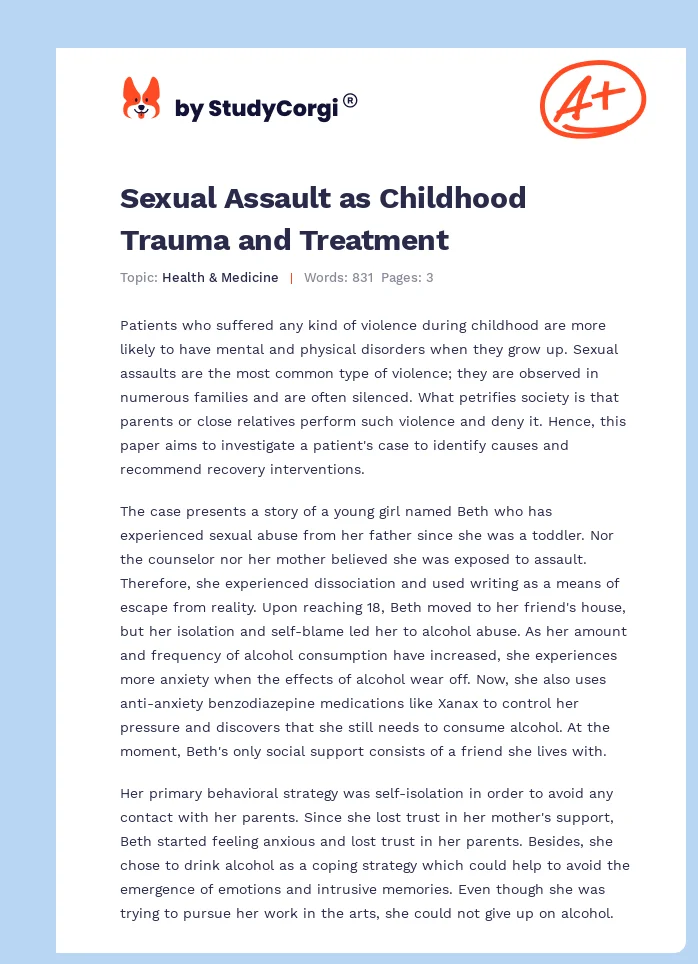 Sexual Assault as Childhood Trauma and Treatment. Page 1