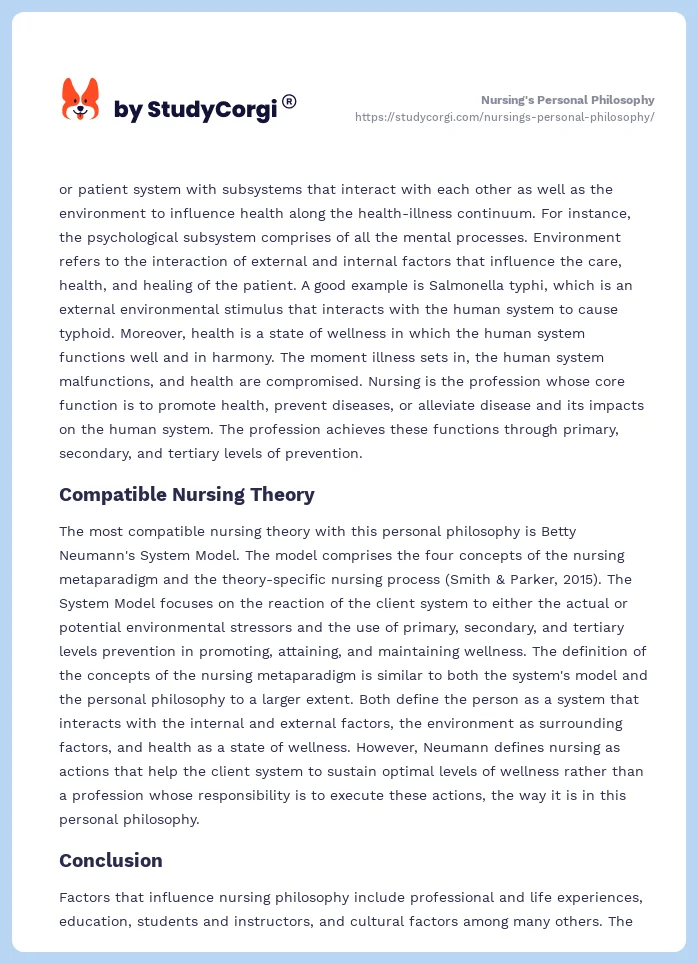 Nursing's Personal Philosophy. Page 2
