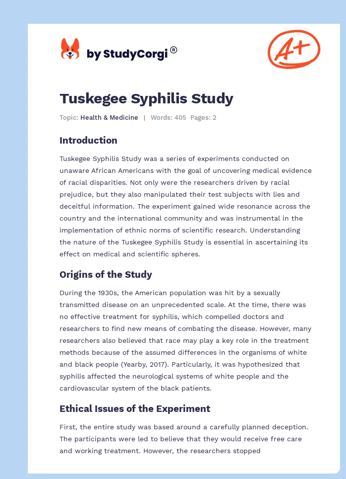Tuskegee Syphilis Study. Page 1