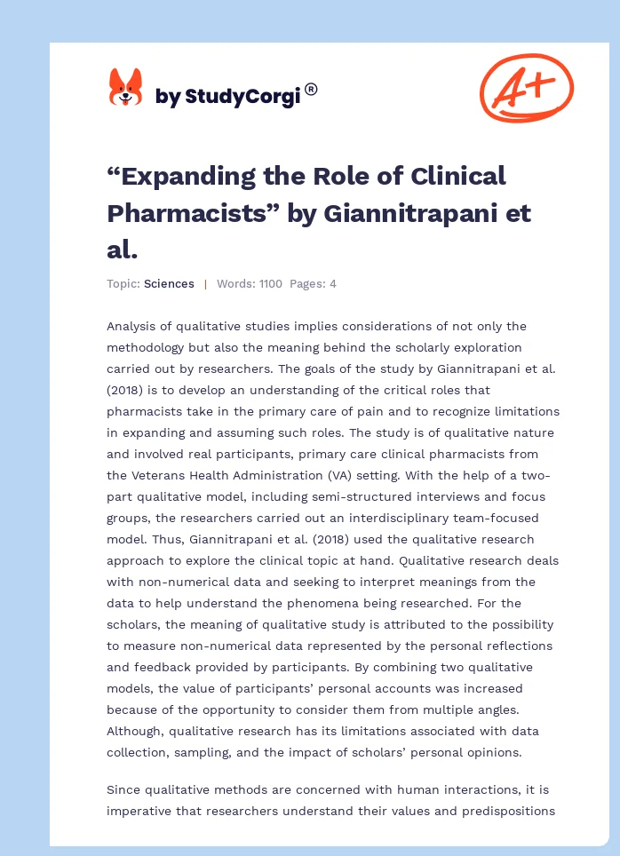 “Expanding the Role of Clinical Pharmacists” by Giannitrapani et al.. Page 1